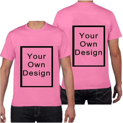 Personalisiert T-Shirt für Männer Selbst Gestalten Bild Text Entwerfen Logo Doppelseitiges Custom Kleidung Herren Bedrucken Eigenem Oberteile für Urlaub Party Strand Anzeigen Rosa L von Generisch