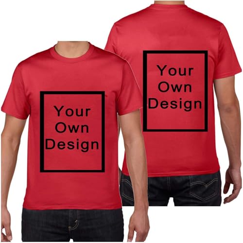 Personalisiert T-Shirt für Männer Selbst Gestalten Bild Text Entwerfen Logo Doppelseitiges Custom Kleidung Herren Bedrucken Eigenem Oberteile für Urlaub Party Strand Gutschein Rot XXL von Generisch