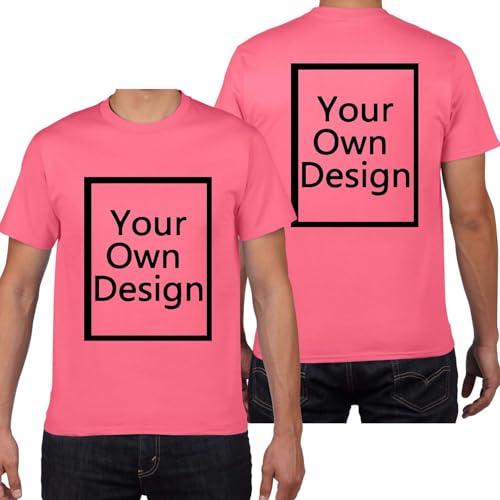 Personalisiert T-Shirt für Männer Selbst Gestalten Bild Text Entwerfen Logo Doppelseitiges Custom Kleidung Herren Bedrucken Eigenem Oberteile für Urlaub Party Strand Gutscheine Knalliges Pink XXL von Generisch