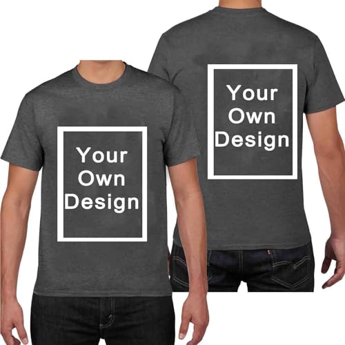 Personalisiert T-Shirt für Männer Selbst Gestalten Bild Text Entwerfen Logo Doppelseitiges Custom Kleidung Herren Bedrucken Eigenem Oberteile für Urlaub Party Strand Outlet Dunkelgrau XXL von Generisch