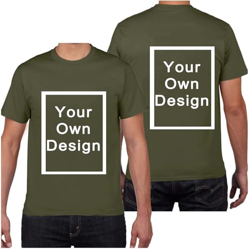 Personalisiert T-Shirt für Männer Selbst Gestalten Bild Text Entwerfen Logo Doppelseitiges Custom Kleidung Herren Bedrucken Eigenem Oberteile für Urlaub Party Strand Prime Armeegrün 3XL von Generisch