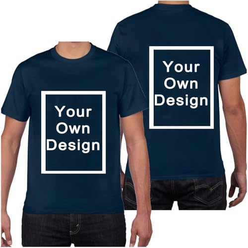 Personalisiert T-Shirt für Männer Selbst Gestalten Bild Text Entwerfen Logo Doppelseitiges Custom Kleidung Herren Bedrucken Eigenem Oberteile für Urlaub Party Strand Prime Marine L von Generisch