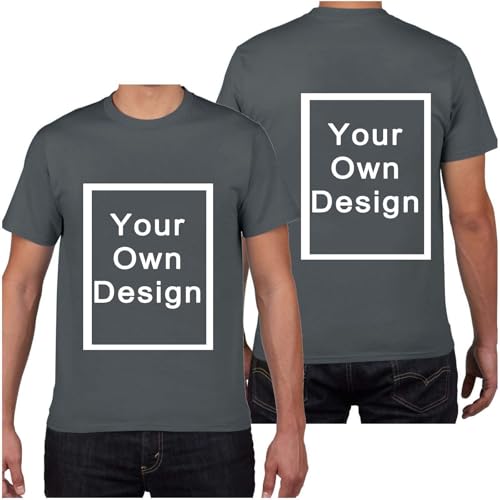 Personalisiert T-Shirt für Männer Selbst Gestalten Bild Text Entwerfen Logo Doppelseitiges Custom Kleidung Herren Bedrucken Eigenem Oberteile für Urlaub Party Strand Sale Dunkelgrau 4XL von Generisch