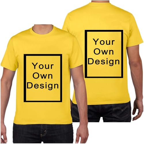 Personalisiert T-Shirt für Männer Selbst Gestalten Bild Text Entwerfen Logo Doppelseitiges Custom Kleidung Herren Bedrucken Eigenem Oberteile für Urlaub Party Strand Sale Gelb XXL von Generisch