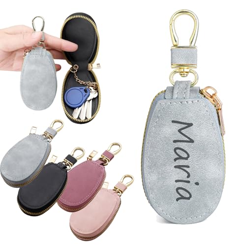 Personalisierte Auto Schlüssel Fall mit Namen, Benutzerdefinierte Auto Schlüsselhalter Tasche mit Schnalle & Reißverschluss, PU Leder Auto Schlüssel Kette Tasche für Männer Frauen von Generisch