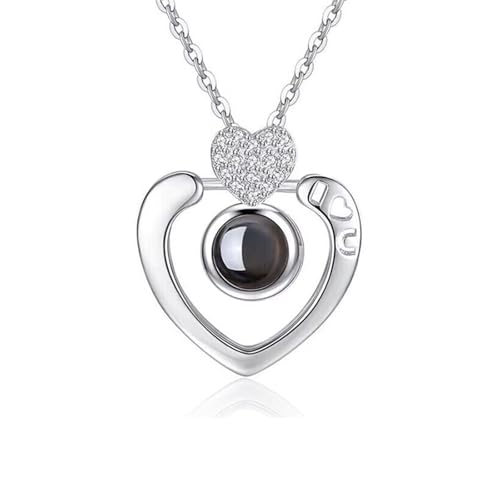 Personalisierte Bild-Halskette Projektions-Halskette Mit Foto Innen Ich Liebe Dich Halskette in 100 Sprachen Silber Roségold Anhänger Liebe Schmuck Geschenk Geburtstag Weihnachten Valentinstag (Z) von Generisch