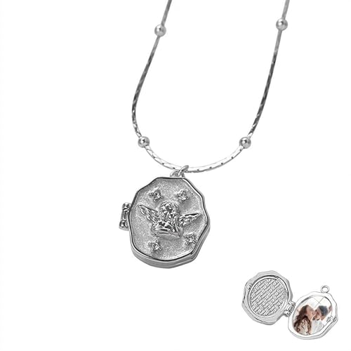 Personalisierte Bilder-Halsketten für Frauen und Mädchen, Engel-Medaillon-Halskette mit Bild innen mit 45,7 cm Kette, individuelle Foto-Halsketten, Gedenkgeschenke für Weihnachten, Jahrestag von Generisch