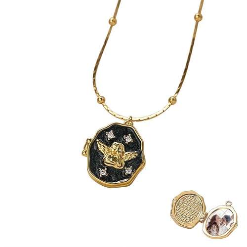 Personalisierte Bilder-Halsketten für Frauen und Mädchen, Engel-Medaillon-Halskette mit Bild innen mit 45,7 cm Kette, individuelle Foto-Halsketten, Gedenkgeschenke für Weihnachten, Jahrestag von Generisch