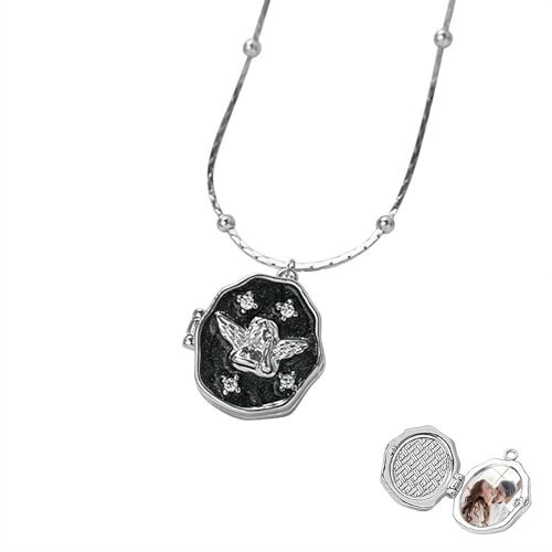 Personalisierte Bilder-Halsketten für Frauen und Mädchen, Engel-Medaillon-Halskette mit Bild innen mit 45,7 cm Kette, individuelle Foto-Halsketten, Gedenkgeschenke für Weihnachten, Jahrestag von Generisch