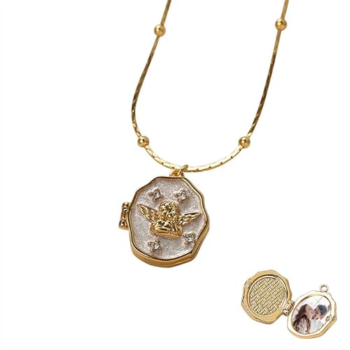 Personalisierte Bilder-Halsketten für Frauen und Mädchen, Engel-Medaillon-Halskette mit Bild innen mit 45,7 cm Kette, individuelle Foto-Halsketten, Gedenkgeschenke für Weihnachten, Jahrestag von Generisch