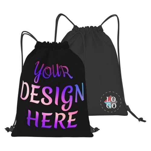 Personalisierte Drawstring BackPack mit schwarzem Rand - Custom mit Foto und Logo - Turnbeutel, Fußballschuhe, wasserdicht, Einheitsgröße, Geschenke für Freunde von Generisch