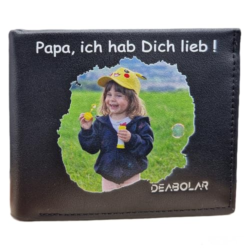 Personalisierte Geldbörse für Männer aus PU-Leder – UV Bedruckt mit eigenem Foto & Wunschtext – Geschenk für Papa, Opa, Onkel oder Stiefpapa – Individuelles Portemonnaie von Generisch