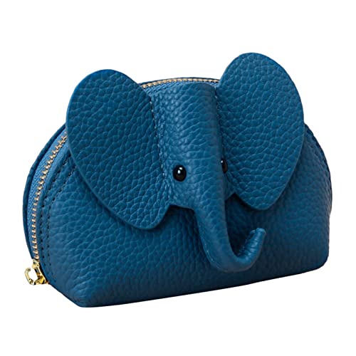 Personalisierte Herren-Geldbörse, schwarzes Rindsleder, Tier, niedliche Geldbörse, Elefanten-Geldbörse, Ledergeldbörse mit Handgelenk, Handleder (Himmelblau, Einheitsgröße) von Generisch