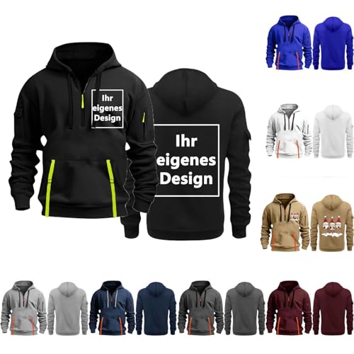Personalisierte Hoodie Herren Sweatshirt Selbst Gestalten mit Foto & Text auf Vorder und Rückseite Warm Pullover Kapuzenpullover mit Reißverschluss Casual Arbeitspullover Winter Oberteile Schwarz,XL von Generisch