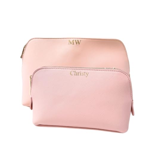 Personalisierte Kosmetiktasche, individuelle Make-up-Tasche, Geschenk für sie, personalisiertes Geschenk für sie, Mongram Kulturbeutel, personalisierter Kosmetikkoffer, Rosa mit goldfarbenem von Generisch