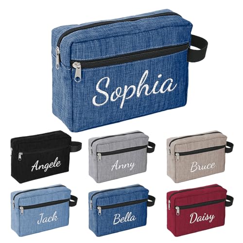 Personalisierte Kulturbeutel Herren mit Gestickt Namen, Reise Kulturtasche Herren Reisezubehör Waschtasche zum Aufhängen, Kosmetiktasche Herren Toiletttasche Männer Klein Waschbeutel (Dunkelblau) von Generisch