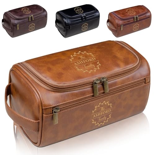 Personalisierte Leder-Dopp Tasche für Herren, gravierter Kulturbeutel, tolles Geschenk für Freund, Ehemann, Opa, Bruder, braun, Kulturbeutel von Generisch