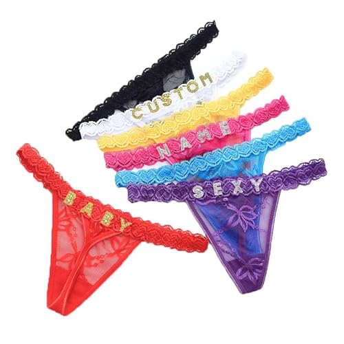 Personalisierte Tanga String Mit Namen Spitze Höschen Tanga Damen Benutzerdefinierte Name Strings Gold/Silber Buchstaben DIY Geschenke für Freund, Freundin Hochzeit/Valentinstag von Generisch