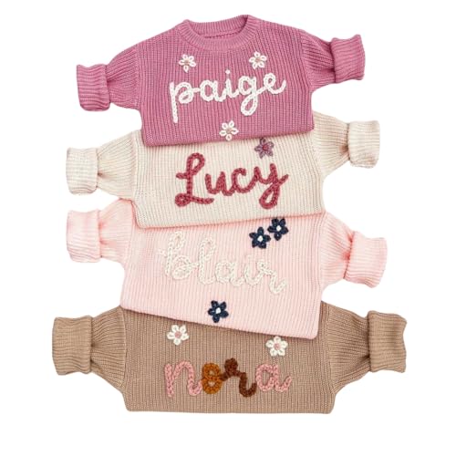 Personalisierter Baby-Strickpullover Mit Handgesticktem Namen Und Monogramm - Geschenk Für Baby Junge, Mädchen, Kleinkind Zum Geburtstag, Babyparty von Generisch
