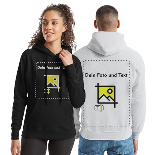 Personalisierter Hoodie mit eigenem Foto und Text Unisex Kapuzenpullover 280g/m² Baumwolle Personalisiert Sweatshirt (DE/NL/SE/PL, Alphanumerisch, S, Regular, Regular, Schwarz) von Generisch