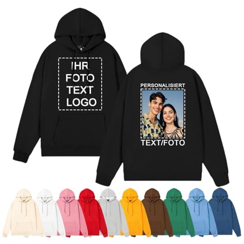 Personalisierter Kapuzenpullover Hoodie Selbst Gestalten mit Foto & Text, Pullover für Damen, Herren, Pärchen, Weihnachten & Valentinstag von Generisch