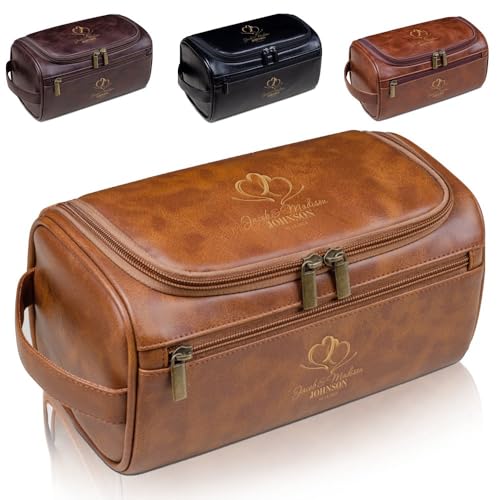 Personalisierter Leder-Kulturbeutel für Herren, individuelles Dopp-Set, Geschenke für Ehemann, Vater, Opa, Trauzeugen, Freund, braun, Kulturbeutel von Generisch