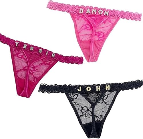 Personalisierter String Tanga – 2 Stück Damen Unterwäsche mit Wunschname, handgenähte Buchstaben aus goldenen oder silbernen Strasssteinen – Geschenk für Sie von Generisch