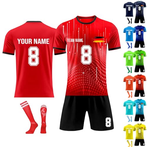 Personalisiertes Football Trikot Kinders Erwachsene Fusstball Shorts Socken Trikots mit GRATIS Name Nummer Fußball Trikot von Generisch