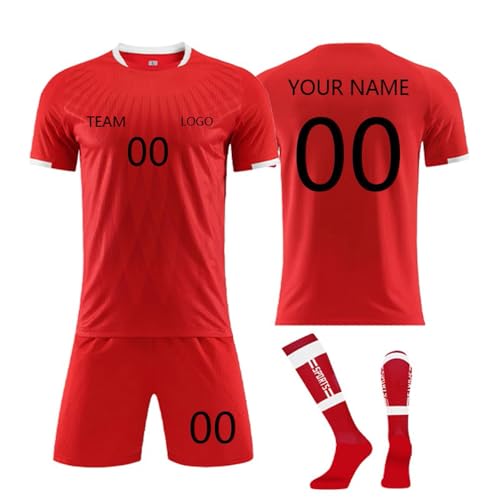 Personalisiertes Fussball Trikot Kinders Erwachsene Fusstball Shirt & Shorts Set mit Name Nummer Team Logo Personalisierte Fußballtrikot Jungs Mädchen von Generisch