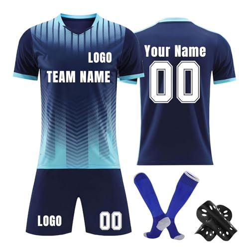 Personalisiertes Fußball Trikot Set Kinder & Erwachsene – Individuell bedrucktes Shirt, Shorts, Socken + Knieschoner mit Name & Nummer und Logo von Generisch