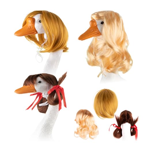 Perücken für Gänse, 3 Stück lustige Frühlingskleidung für -Gänse, Dekoration Statue für Frühling Rasen Patio Hochzeit Garten Thanksgiving Weihnachten Feiertage von Generisch