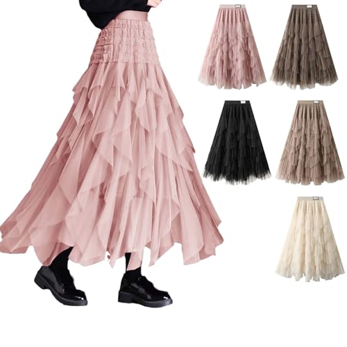 Petticoat Unterrock Lang, Rock Damen 80Er Tüll Tüllrock - Elegant Mesh Lang Stufenrock Knielang Großer Saum Langer Midi Maxi Lange von Generisch