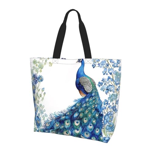 Pfau Floral Tote Bag Damen Schulterhandtaschen Feder Boho Einkaufstaschen Wasserabweisend Große Handtasche mit Innentasche für Arbeit Reise Schule von Generisch