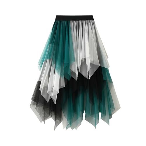 Pfau Kostüm Damen Lang Faltenrock Tüllrock Unregelmäßig Unterrock Lagenrock Ballett Tutu Abschlussball Party Faltenkleid A-Linie Midirock High Waisted Skater Röcke Faschingskostüme Karneval von Generisch