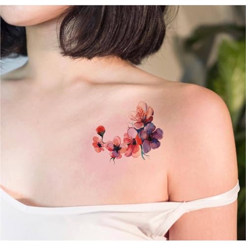 Pfirsichblüten-Schlüsselbein-Brust-Temporär-Tattoo-Aufkleber, Einweg-Aufkleber, wasserdichte, langlebige Fake-Tattoos für Männer und Frauen Pfirsichblüten-Schlüsselbein-Brust-Temporär-Tattoo-Aufkleber, Einweg-Aufkleber, wasserdichte, langlebige Fake-Tattoos für Männer und Frauen von Generisch