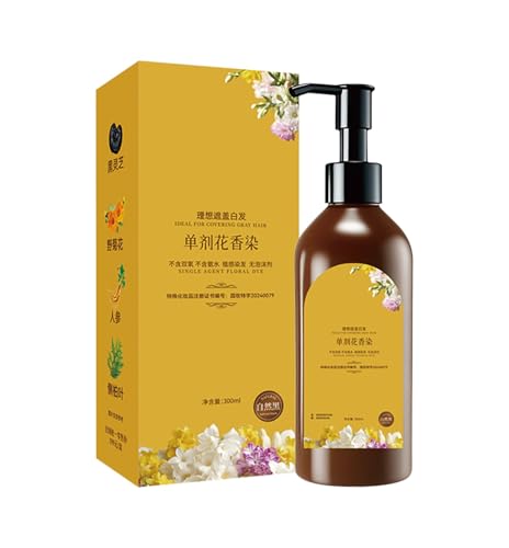 Pflanzliches Haarfärbe-Shampoo 300ml - Natürliche Pflanzenfarbe mit Blumenkomplex, lang anhaltende Grauabdeckung, pflegende Formel für Damen & Herren, vegane Haarfärbung zu Hause‌ von Generisch