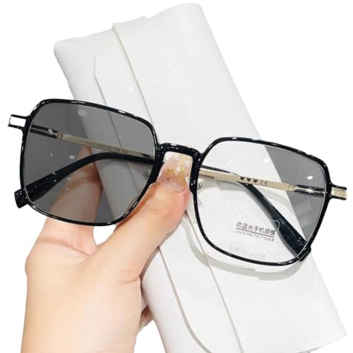 Photochrome Brille mit großem Rahmen, Unisex, farbwechselnde blaue Brille, flacher Spiegel, Computer-Licht, Ski-Sonnenbrille, Retro-Sonnenbrille, runde Sonnenbrille, Retro-Sonnenbrille, polarisierte von Generisch