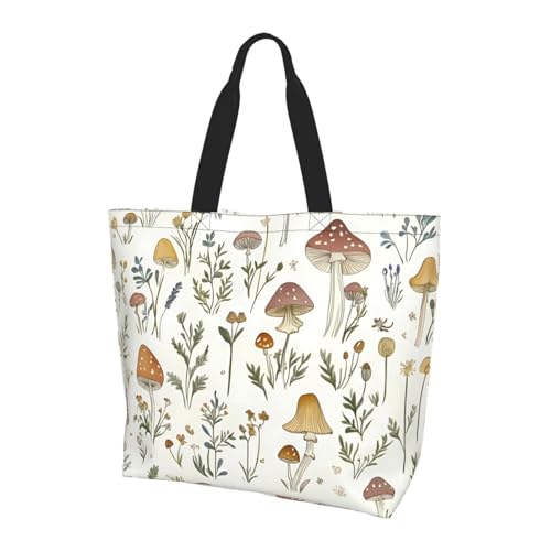 Pilz Tote Bag Damen Schulterhandtaschen Blumen Blätter Einkaufstaschen Wasserabweisend Große Handtasche mit Innentasche für Arbeit Reise Schule von Generisch