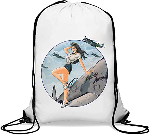 Pin Up WW2 Air Force Girl Gym Sack Casual Drawstring Bag White von Generisch