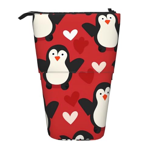 Pinguin-Herz-Federmäppchen, niedliches Stifteetui, Teleskop-Bleistifttasche, Pop-Up-Kosmetiktasche, Schreibwaren-Organizer für Schule, Büro, Reisen von Generisch