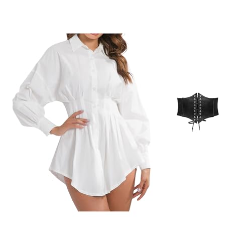 Piratenkostüm Damen, Karneval Kostüm Damen Piratenbluse Weiß Langarmshirt Elegant Hemdbluse zum Knöpfen V-Ausschnitt Casual Arbeit Shirt Frauen Piraten Kostüm Frauen Faschingskostüme von Generisch