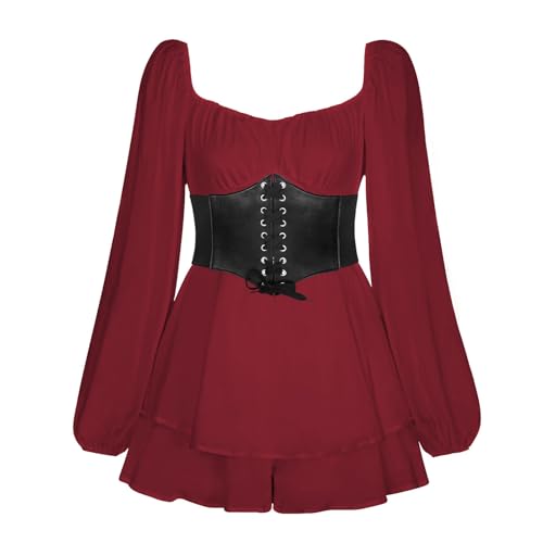 Piratenkost m Damen Sommerkleid Swing Kleid Off Shoulder Slash Neck Skaterkleid Einfarbiges A-Linien-Kleid Tr gerloses Knielanges Patchwork-Kleider Strandkleid Party Karneval Kost von Generisch