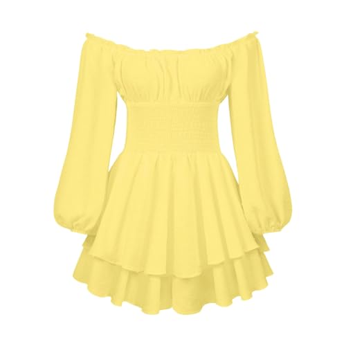 Piratenkostüm Damen Sommerkleid Freizeitkleid Swing Kleid Off Shoulder Slash Neck Skaterkleid Einfarbiges A-Linien-Kleid Trägerloses, Knielanges Patchwork-Kleid Strandkleid Party Karneval Kostüm Damen von Generisch