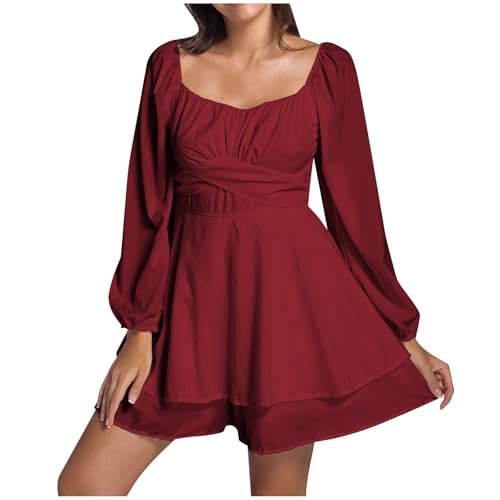 Piratenkostüm Damen Swing Rüschenkleid mit Langen Puffärmeln Off Shoulder Slash Neck Skaterkleid Einfarbiges A Linien Kleid Knielanges Patchwork Kleid Kurz Cocktailkleid Party Karneval Kostüm Damen von Generisch