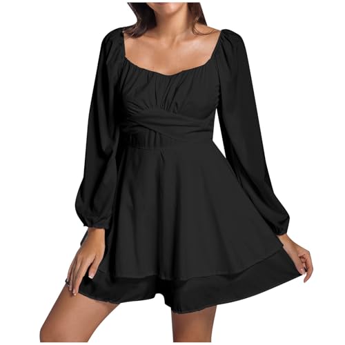 Piratin Kostüm Damen Piratenkostüm Damen Off Shoulder Strampler Kleid Einfarbige Langarm Rüschen Jumpsuit Shorts Elegant Chiffon Minikleid Kurz Boho Overalls Sommer Caual Playsuit Karneval Kostüm von Generisch