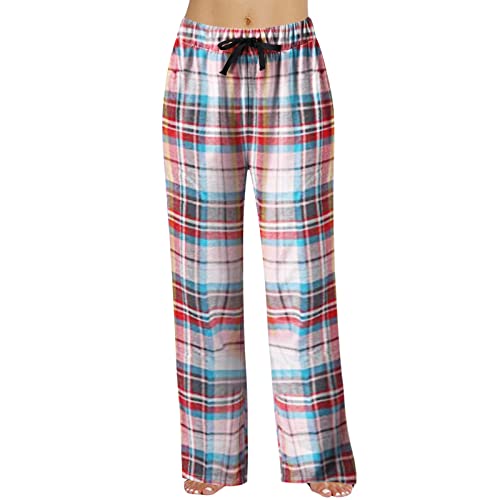 Plaid Pyjama Hosen Damen Elastische Seil Hosen Lang Baumwolle Karierte Pyjamahose Weich Nachtwäsche Hose Freizeithose Kordelzug Unisex Hose kann außerhalb des Pyjamas getragen Werden Home Hosen von Generisch