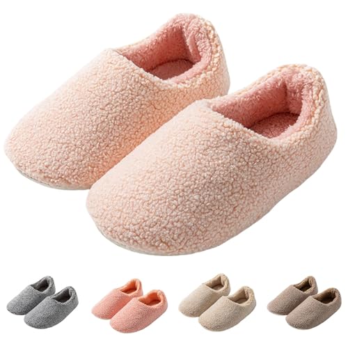 Plateau Hausschuhe-Damen Fell Hausschuhe Geschlossen Damen Pantoffeln Filzpantoffeln Breite Füß Hausschlappen Rutschfest Kuschelhausschuhe Thermo Filzhausschuhe Flauschige Winterhausschuhe Leicht von Generisch