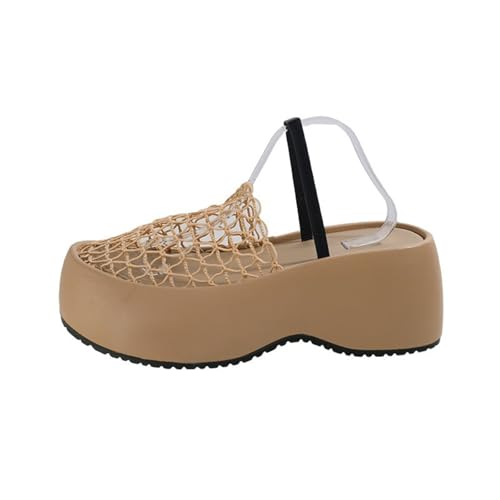 Plateau Pantoletten Damen Dickbesohlte Clogs Fishnet Atmungsaktive Gartenschuhe Hinten Offen Plateauschuhe Sommer Strand Sandalen Slip On Hausschuhe Rutschfeste Sommerschlappen Damenpantolette von Generisch