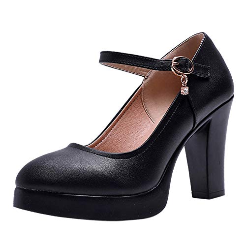 Plateau Pumps Damen Blockabsatz - High Heels Damen Schwarz Geschlossen - Kleidschuhe Riemen Halbschuhe Schnalle Stöckelschuhe Pendler Damenschuhe Elegante Und Bequem Abendschuhe Slippers von Generisch