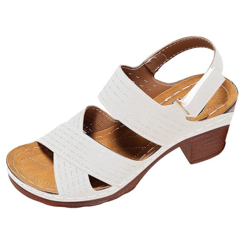 Plateau Sandalen Damen Blockabsatz Peep Toe Sandaletten Leicht Keilsandalen Mit Cross Strap Slingback High Heels Mit Verstellbare Knöchelriemen Round Toe Sommersandalen Bequem Damensandalen von Generisch